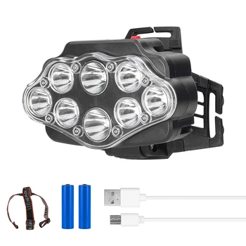 Налобный фонарь с 8 светодиодными индикаторами заряда батареи, уличный кемпинг, рыбалка, светодиодная фара, водонепроницаемая фара, головной фонарь с возможностью зарядки через USB
