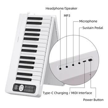 Многофункциональный электронный орган портативный 61-клавишный складной ЖК-дисплей с подключением BT цифрового пианино для начинающих взрослых