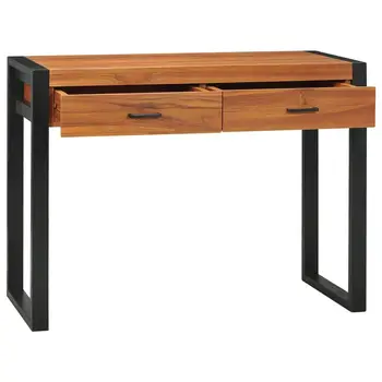 Письменный стол с 2 выдвижными ящиками из переработанного тикового дерева и черными ножками 100/140 см