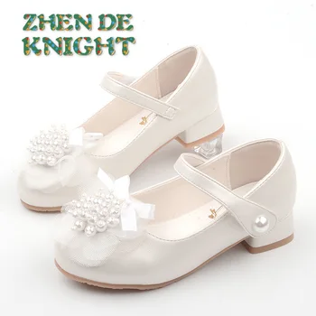 2023 Новые Весенне-Осенние Туфли Принцессы Для девочек; Детская Кожаная обувь с Жемчужной бабочкой На Мягкой подошве; Детская обувь