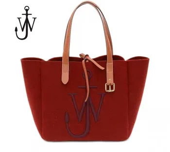 J.W. Anderson Повседневная большая красная фетровая сумка-тоут, женские сумки, дизайнерские сумки через плечо с буквами, роскошная Большая сумка для покупок, кошелек