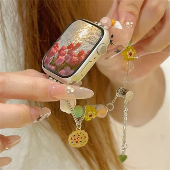 Счастливый ремешок с корейским цветком для Apple Watch Band 49 Ultra 41 45 8 9 SE 7 6 5 4 Женский ювелирный браслет для iWatch 42 44 Браслет