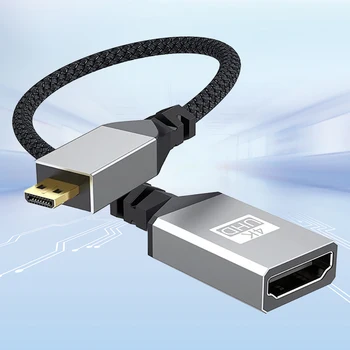 20-сантиметровый кабель-адаптер, совместимый с Micro HDMI, удлинительный кабель, совместимый с Micro HDMI, 4K при 60 Гц, с нейлоновой оплеткой для камер, HDTV-монитора