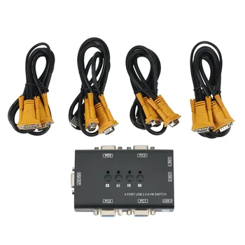 USB VGA KVM-переключатель, Автоматический Переключатель с 4 Портами для совместного использования 4ШТ Одного Видеомонитора и 3 USB-устройств, Клавиатуры, Мыши