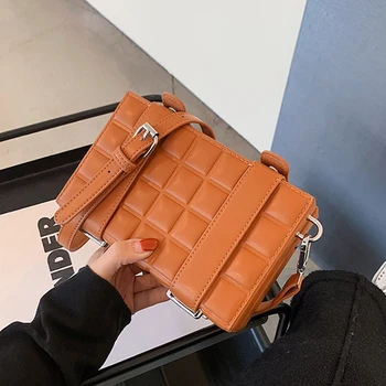 Высококачественная сумка через плечо из искусственной кожи, новая модная сумка-коробка, твердая Маленькая квадратная сумка с двойным ремнем, сумка через плечо в виде шоколадного блока