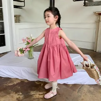 Летний сарафан без рукавов в складку для девочек, детское платье