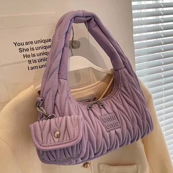 Плиссированные женские дизайнерские сумочки на плечо подмышками с рюшами из букв 2023 Женские ручные сумки с фирменной вышивкой Кошельки и сумочки