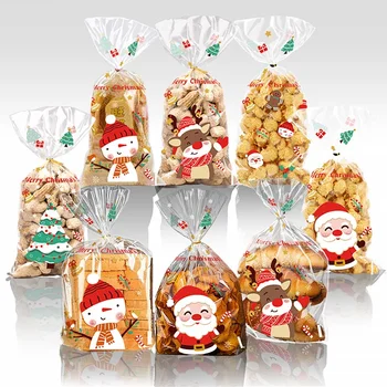 50ШТ С Рождеством Прозрачный Пакет для конфет Праздничные Принадлежности Санта Снеговик Олень Елка Печенье Украшение