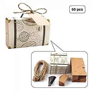 50шт. мини-чемодан для свадебных конфет в винтажной крафт-бумаге с бирками и шпагатом из мешковины для украшения свадьбы/свадебной вечеринки