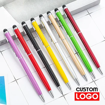 100 упаковок 13-цветного Мини-Металлического Стилуса 2-в-1 Универсальная Шариковая Ручка С Текстовой Гравировкой Пользовательского логотипа Рекламная Ручка Офис Школа