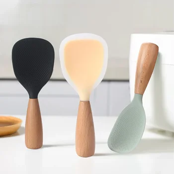 Рисовая Ложка-Лопатка для Защиты от Ожогов с Деревянной Ручкой, Лопатка для мытья в посудомоечной машине, Антипригарный Совок, Кухонный Инструмент