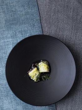 Керамическая обеденная тарелка в европейском стиле, гостиничный западный ресторан, десертная тарелка для стейка, домашняя креативная посуда с матовой черной глазурью