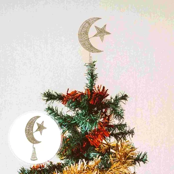 Рождественская Елка Верхушка Звезда Орнамент Праздничный Топпер Полое Украшение Кованое Железо Луна