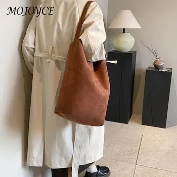 Женская стильная замшевая модная сумка-мешок, вместительная сумка через плечо, сумка с высоким верхом для ежедневного использования в офисе, однотонная сумка