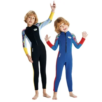 Детские неопреновые водолазные костюмы, цельный купальник с длинными рукавами и защитой от ультрафиолета, купальники для мальчиков и девочек, 2,5 мм