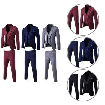 1 комплект мужского костюма, стильный однобортный жилет, пальто, брюки на молнии с лацканами, официальный костюм в корейском стиле