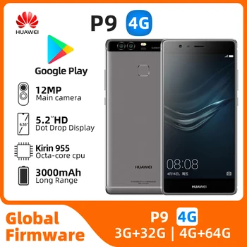 Huawei P9 4G LTE Android Телефон 5,2 дюйма 1920х1080 Отпечатков пальцев 12 МП + 12 Мп Kirin 955 подержанный телефон