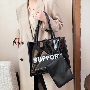 Прозрачная Желейная сумка Женская 2023 Новая Корейская модная сумка Сумка для матери Большая Вместительная сумка через плечо из искусственной кожи Трендовая Дизайнерская сумка-тоут